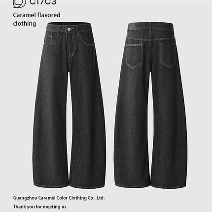 Neutral Style Jtw High Street Unisex American Fashion Retro Loose Wide-Leg Jeans with Drape Effect and Curved Hem