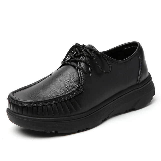 Ready-Made Nurse Shoes, Real Soft Leather, Soft Sole, Non-Slip, Breathable, Deodorant, Black and White Thick-Soled Work Shoes, White Shoes, Drop Shipping