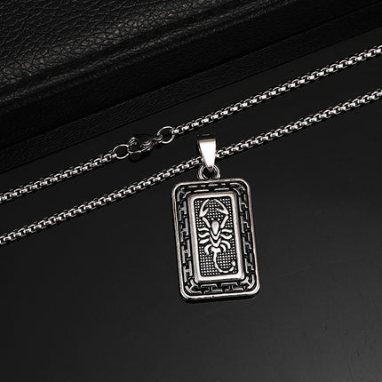 European and American Hip-Hop Retro Square Pendant Scorpion Necklace 2026 New Model Scorpio Stainless Steel Sweater Chain Necklace Trendy Wholesale