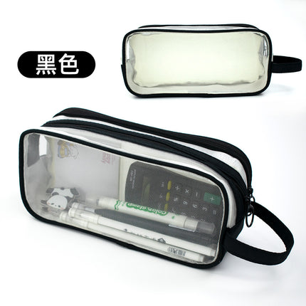 Double-layer Transparent Mesh Pencil Case Simple Multi-layer Portable Pencil Case Large Capacity Student Examination Stationery Storage Bag