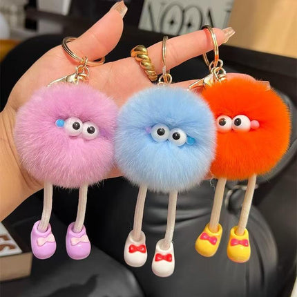 Wholesale New Long-Legged Real Rex Rabbit Fur Keychain Pendant Cute Cartoon Key Small Gift Doll School Bag Pendant