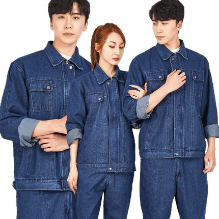Welder Labor Protection Work Clothes Suit Men's Denim Long-Sleeved Thickened Anti-Scalding and Wear-Resistant Welding Clothes Construction Site Labor Protection Clothing Customization