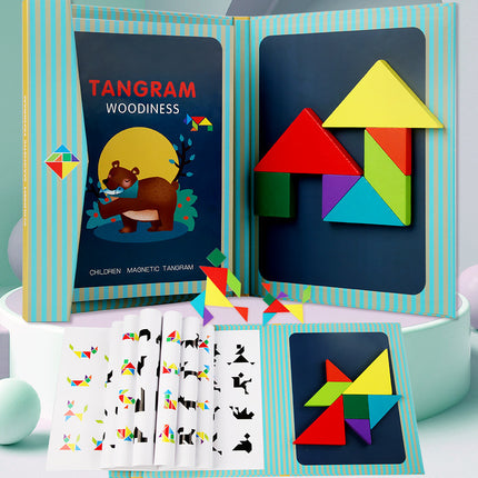 Colorful Wooden Magnetic Tangram Teaching Aids Kidsren's Educational Early Education Toys Development Puzzles Magnetic Puzzle Fun