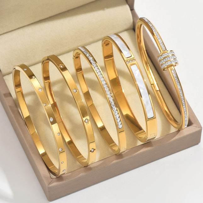 Titanium Steel Bracelet Does Not Fade, Diamond-Encrusted Real Gold Electroplated 18K Gold Stainless Steel Bracelet Douyin Cross-Border Same Style