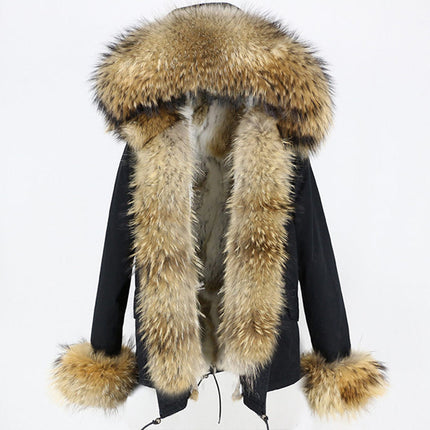 2023 autumn and winter new detachable thickened rabbit fur liner super large raccoon fur fur collar door sleeve fur parker women