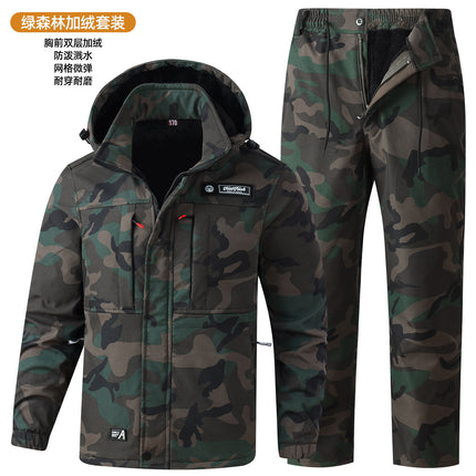 Men's Autumn and Winter Fleece-Lined Thickened Softshell Tactical Outdoor Sports Workwear Suit, Waterproof and Windproof