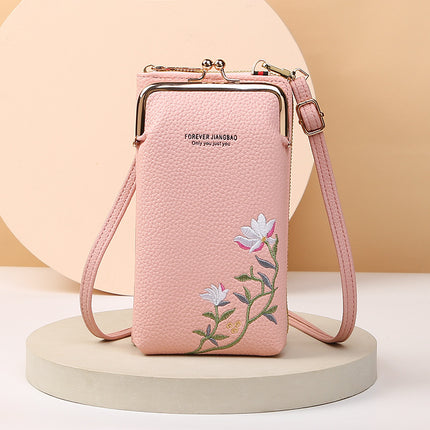 Manufacturer's Supply 2024 New Women's Mobile Phone Bag Korean Style Fashionable Pebbled Pattern Pure Color Embroidered Cross-Body Shoulder Bag