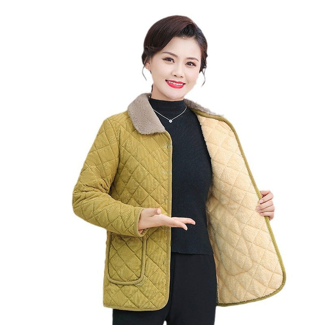 Mother's Winter fleece-lined Cotton Coat Coat New Thickened Cotton Coat for Middle-aged and Elderly Casual Cold-proof Warm Cotton Coat All-match