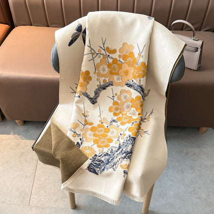 High-End Plum Blossom Scarf for Women, Imitation Cashmere Office Air-Conditioned Room Shawl, Winter Mother's Gift Scarf