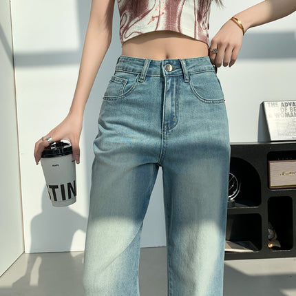 Washed Vintage High Waist Jeans Women's 2025 Spring New Loose Dipped Slim Look Narrow Straight Wide Leg Pants