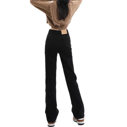High-Waisted Black Straight-Leg Jeans for Women, Trendy Versatile New Style, Fleece-Lined, Slim-Fit Narrow Wide-Leg Cigarette Pants
