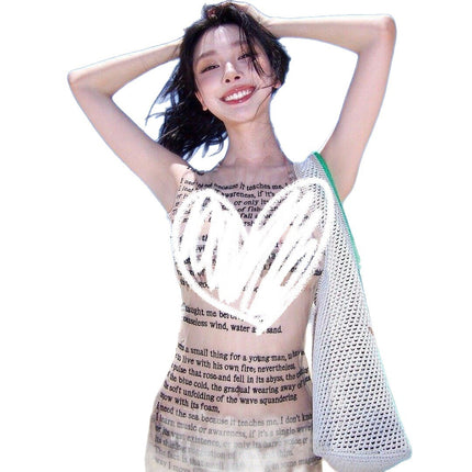 Source Manufacturer Sexy Yi Mengling Same Style Hot Girl Bikini Split Swimsuit Women's Mesh See-Through Printed Long Style