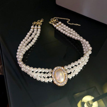 European and American Cross-border Black Multi-layer Pearl Necklace Retro Niche Court Elegant Chain Women Choker Clavicle Chain Women