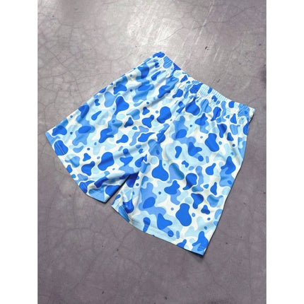Temu Cross-Border Export Bottoms Men's Camouflage Letter Print Elastic Waist Casual Shorts Blue