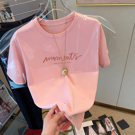 Pure Cotton Short-sleeved T-shirt Women's Thin Summer Korean-style Fashionable Wide Loosening Shoulder Women's T-shirt Casual Top All-match