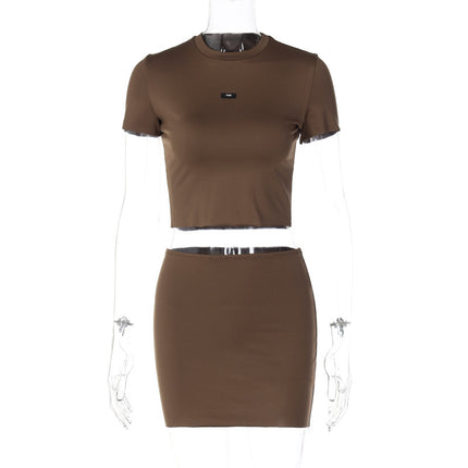 European and American Style Women's Clothing 2024 Spring and Summer New Fashion Slim Crop Top Slim Short Skirt Suit Wholesale