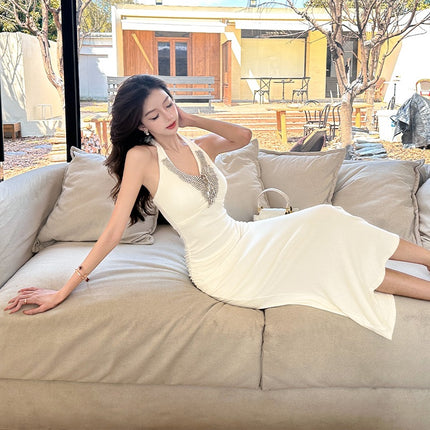 2026 Spring/Summer New Style Elegant and Sexy Halter Neck Strap Dress for Women, Pure Desire Slim Fit Bodycon Dress