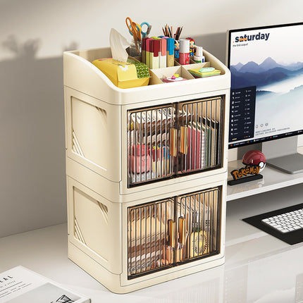 Cross-border Acrylic Folding Cosmetic Storage Box Multi-layer Double Door Desktop Dustproof Desk Storage Box