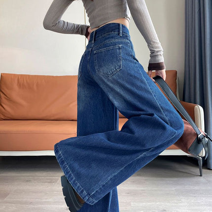 Maillard Stretch Loose Mop Pants Pocket Design 2025 Comfortable Wide Leg Jeans Two Buckle Spring