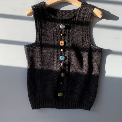 Original design each piece is different knitted vest chic niche antique beaded sleeveless hair clip