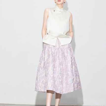 [Zhihetang] New Chinese-Style Brocade Jacquard Half-Body Skirt, Puffy Skirt, Autumn Vest Suit with Large Skirt Hem