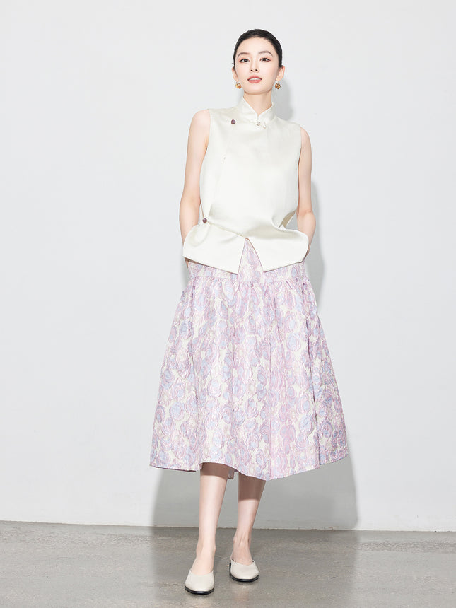 [Zhihetang] New Chinese-Style Brocade Jacquard Half-Body Skirt, Puffy Skirt, Autumn Vest Suit with Large Skirt Hem
