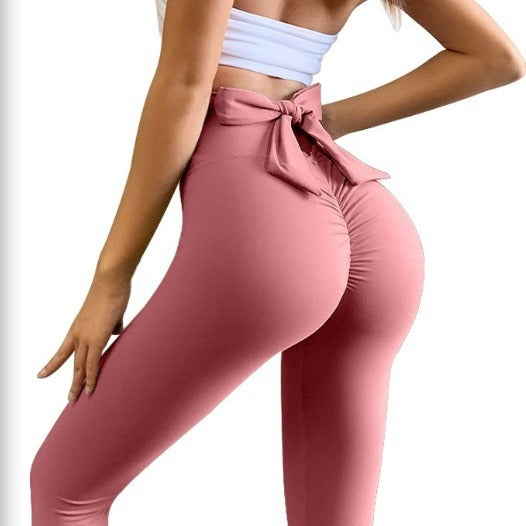 Amazon Yoga Pants Women's High Waist Strap Pleated Hip Pants Peach Fitness Pants Sports Trousers Tight Pants