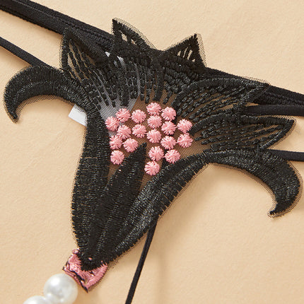 Plus Size Sexy Underwear Women's Thong Oversized Beads Temptation Couple Flirting Open Crotch Insertable Pearl Underwear