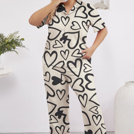 Foreign trade wholesale plus size new spring and summer long sleeve suit ladies simple love printing pajamas fresh home suit