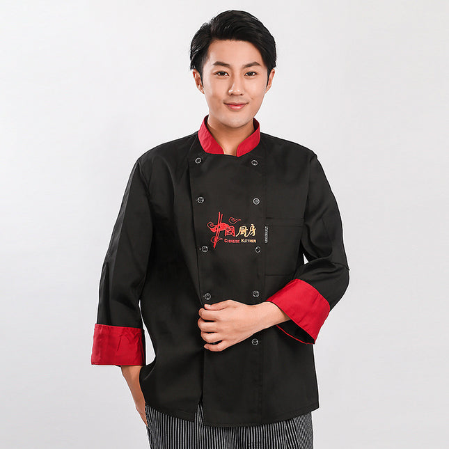 Chef Work Clothes Long-Sleeved Autumn and Winter Suit Men's Hotel Kitchen Clothes Large Size Catering Canteen Chef Clothes Short-Sleeved