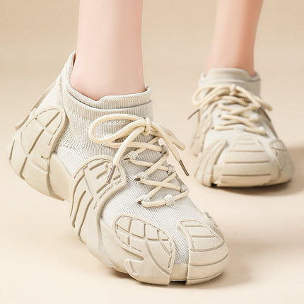 Women's Shoes Spring New Trendy Fashion Retro Sneakers Fly-Knit Versatile Casual Shoes Thick-Soled Large Size Women's Shoes