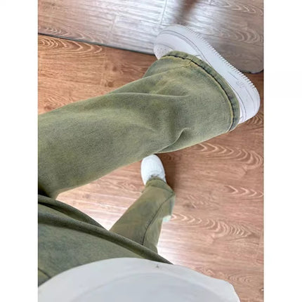 Yellow Mud Wide Leg Jeans Women's Fashion All-match New American Style Retro Slimming High Street Design Sense Straight Pants