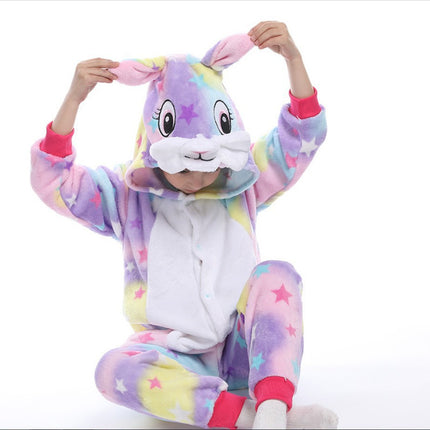 2025 New Cartoon One-Piece Animal Pajamas for Children, Thickeneded Flannel New Performance Clothes, Exclusively for Cross-Border Supply