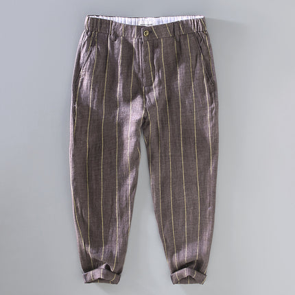 A008 New Summer Style Japanese Style Men's Yarn-Dyed Stripesd Linen Pants Casual and Versatile One-Piece Drop Shipping