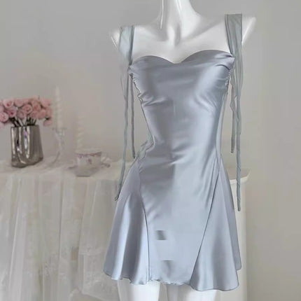 Sexy Suspender Nightgown with Breast Pads 2025 New Spring and Summer Ice Silk Satin High-End Pure Lust French Swing Collar Pajamas