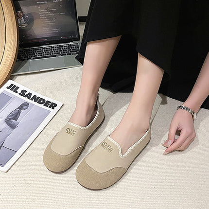 Slip-On Women's Shoes 2025 Spring and Autum New Korean Style Round Toe Color Matching Slip-On Mother's Comfortable and Non-Tiring Beanie Shoes