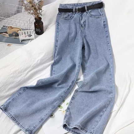 Light Blue Jeans Women's 2023 Summer New High Waist Slim Casual Straight-Leg Pants Loose Drape Floor-Mopping Pants
