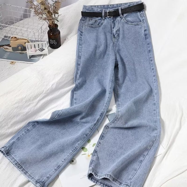Light Blue Jeans Women's 2023 Summer New High Waist Slim Casual Straight-Leg Pants Loose Drape Floor-Mopping Pants