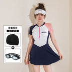 6341 green color matching plus swimming cap and goggles / Please order free size for wholesale