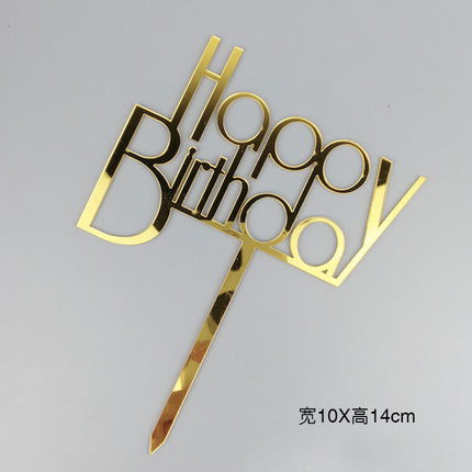 Acrylic Cake Baking Decoration Inserts Round Square English Happy Birthday Dessert Toppers Party Cards