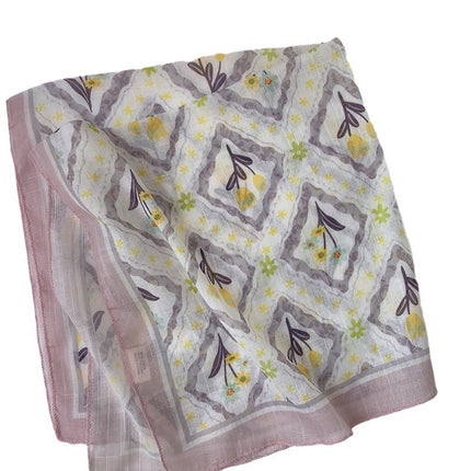 Soft Breathable Cotton Linen Small Square 58x 58cm New Artistic Printed Air Conditional Room Neck Protection Scarf Women