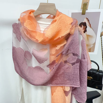 Three-dimensional Flower Cutting Scarf Women's Spring and Autumn Korean-style Organza Rose Long Scarf Gauze Dual-use Shawl