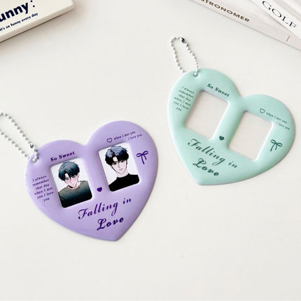 Monvkaka Dual 1inch Card Holder Double Grids Heart-Shaped Cp Card Holder Bag Hanging Id Photo Star Chasing Small Card Storage Keychain