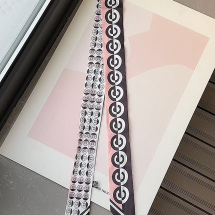 Lined Letter C Puppy Double-Layer Printed All-Match Tie Bag Ribbon Hair Band Ribbon Women's Decorative Small Scarf