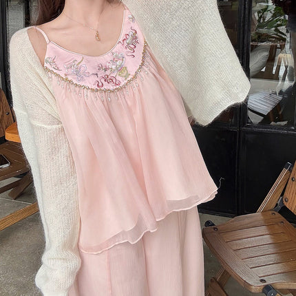 GA Ying Porcelain Cloud Yarn Sweet 2025 Spring/Summer Beautiful New Chinese Girl suit Small Embroidery Three-Piece Set