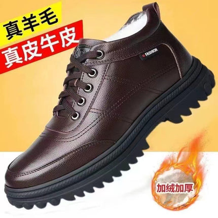 Genuine Leather leather broken size leak-picking men's cotton shoes dad shoes winter fleece-lined warm cotton leather shoes men's high-top cotton shoes
