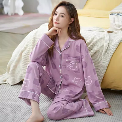 Women's pajamas with chest pad Spring and Autumn long-sleeved cotton wear-free bra anti-bump outerwear homewear suit wholesale