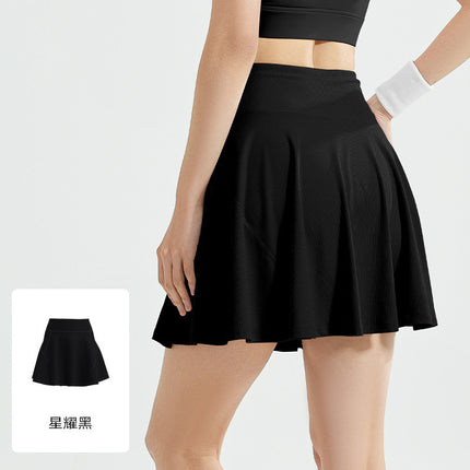 Juyitang Running Solid Color Sports Skirt Women's One-piece Fake Two-piece Skirt Anti-walking High Waist Tennis Skirt