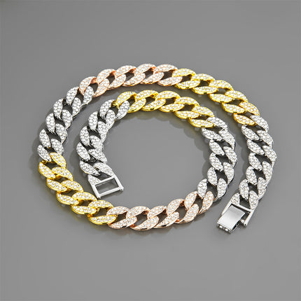 European and American jewelry popular Cuban chain necklace fashion hip hop necklace factory wholesale with diamond Cuban chain foreign trade exclusive
