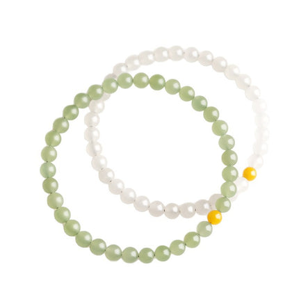 Hetian Jade Women's Natural Hetian Jade Bracelet Yellow Beeswax Transfer Bead Jade Bracelet for Men
